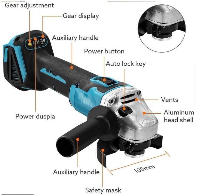 Hot Selling High Quality 21V Cordless Angle Grinder 125MM Disc Diameter Mini Brushless Lithium Battery Electric Angle Grinder